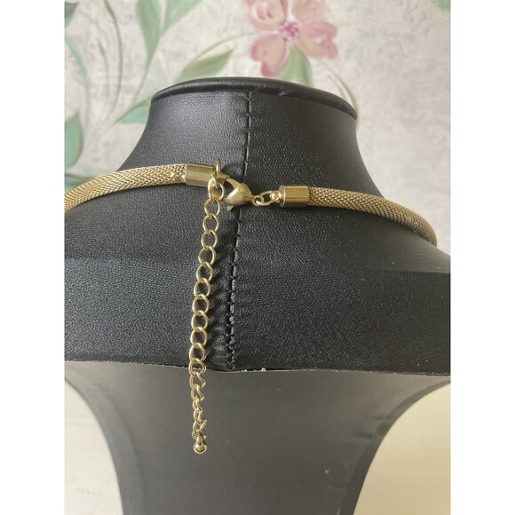Gold and Black Mesh Necklace with Diamond Rhinestones With Adjustable Chain - Picture 3 of 4